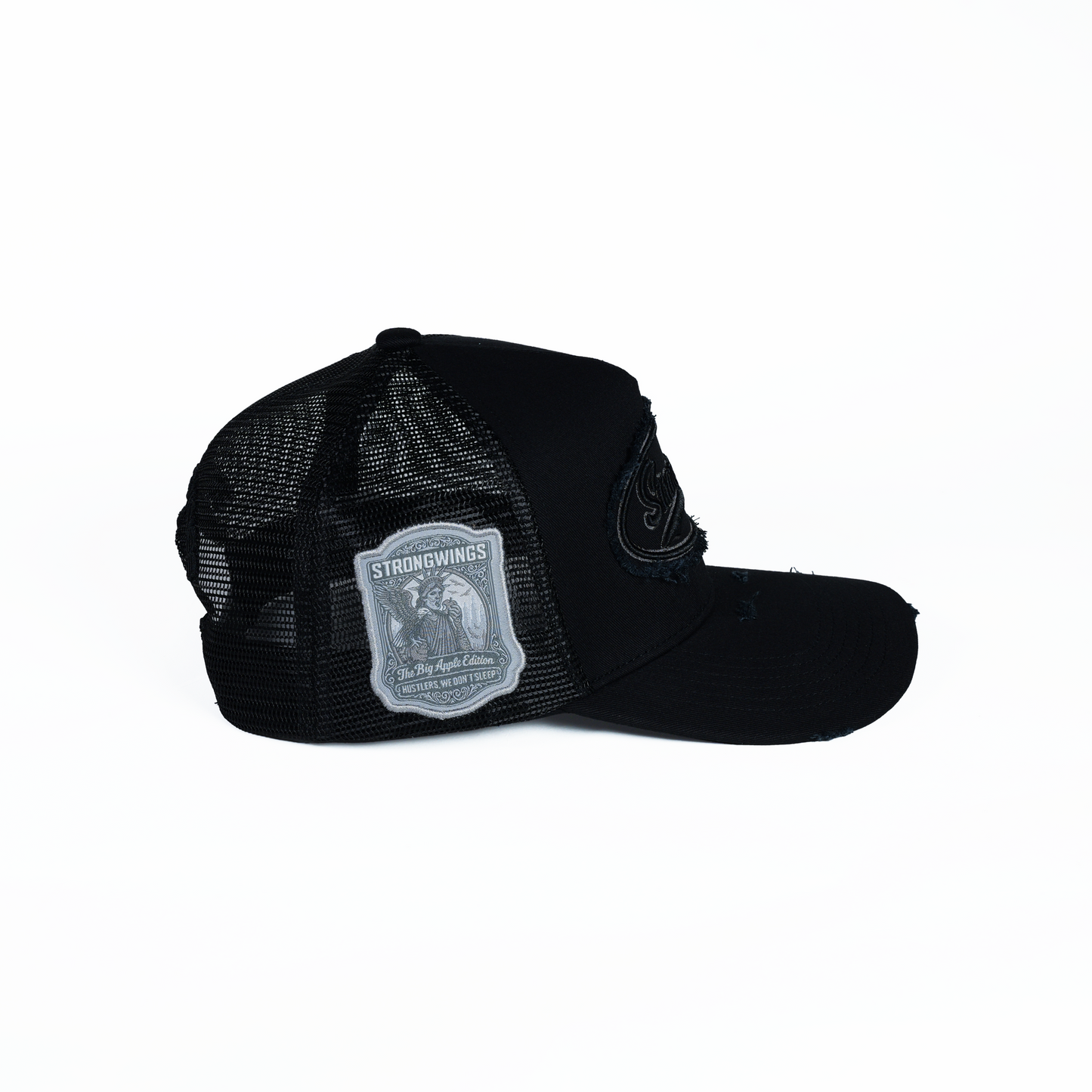 StrongWings Black Trucker Hat – The Big Apple Edition