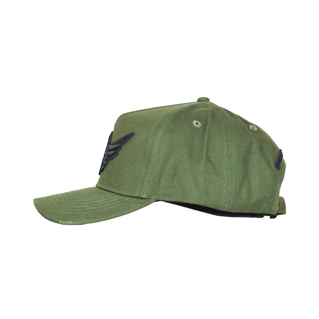 StrongWings Khaki Green & Black Distressed A-Frame Hat