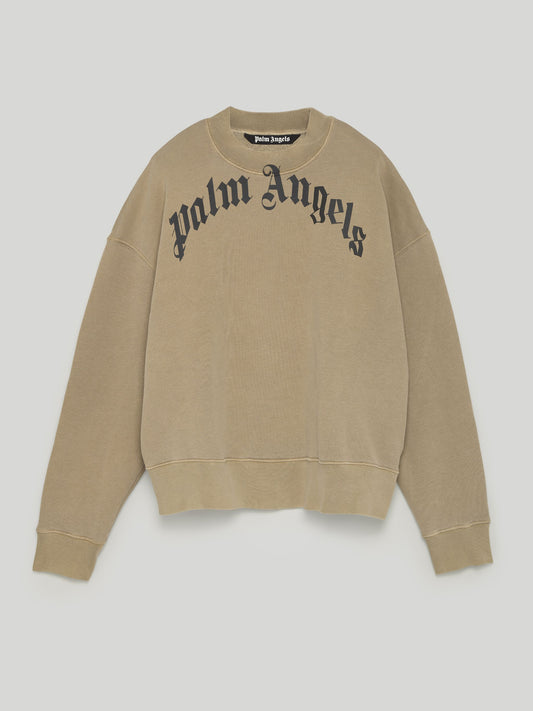 Palm Angels GD Curved Logo Crewneck 'Beige/Black'