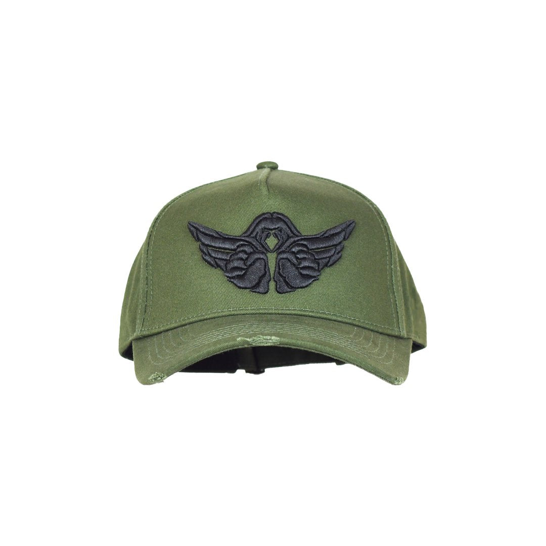 StrongWings Khaki Green & Black Distressed A-Frame Hat