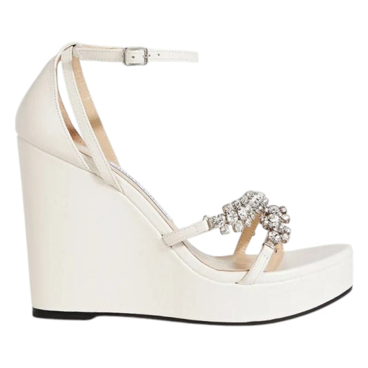 Jimmy Choo Bing 120 Crystal-Embellished Leather Wedge Sandals