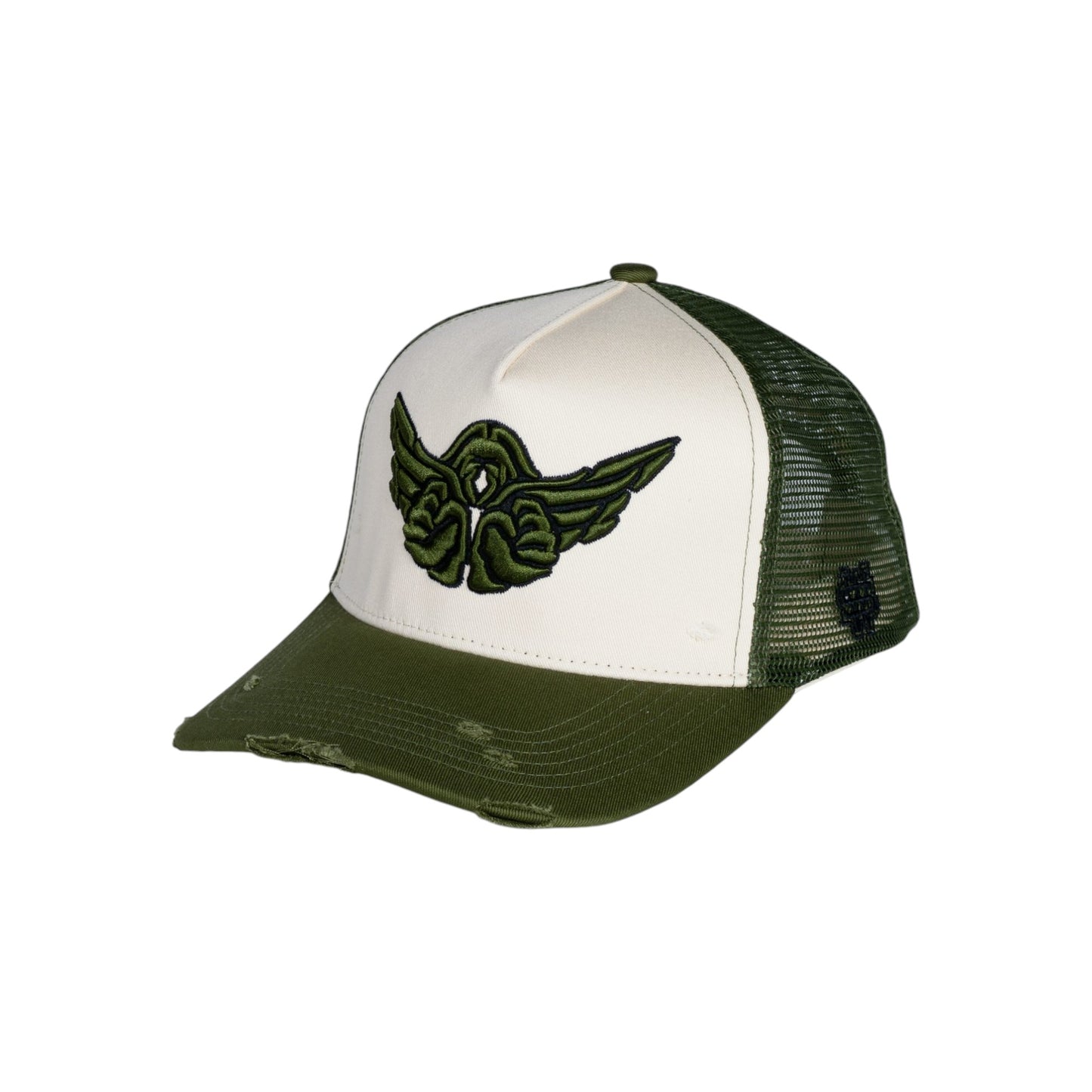StrongWings Khaki Green & Cream Trucker Hat Symbol – The Big Apple Edition