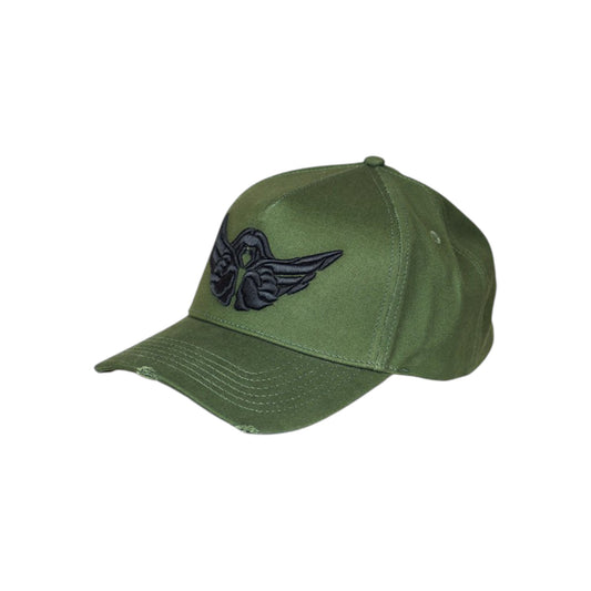StrongWings Khaki Green & Black Distressed A-Frame Hat